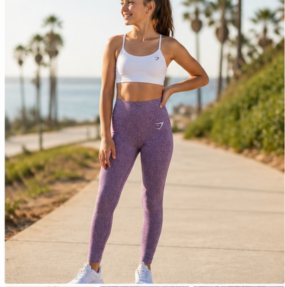 Gymshark Purple Seamless Leggings S/M High Waisted Kids Stretch Activewear